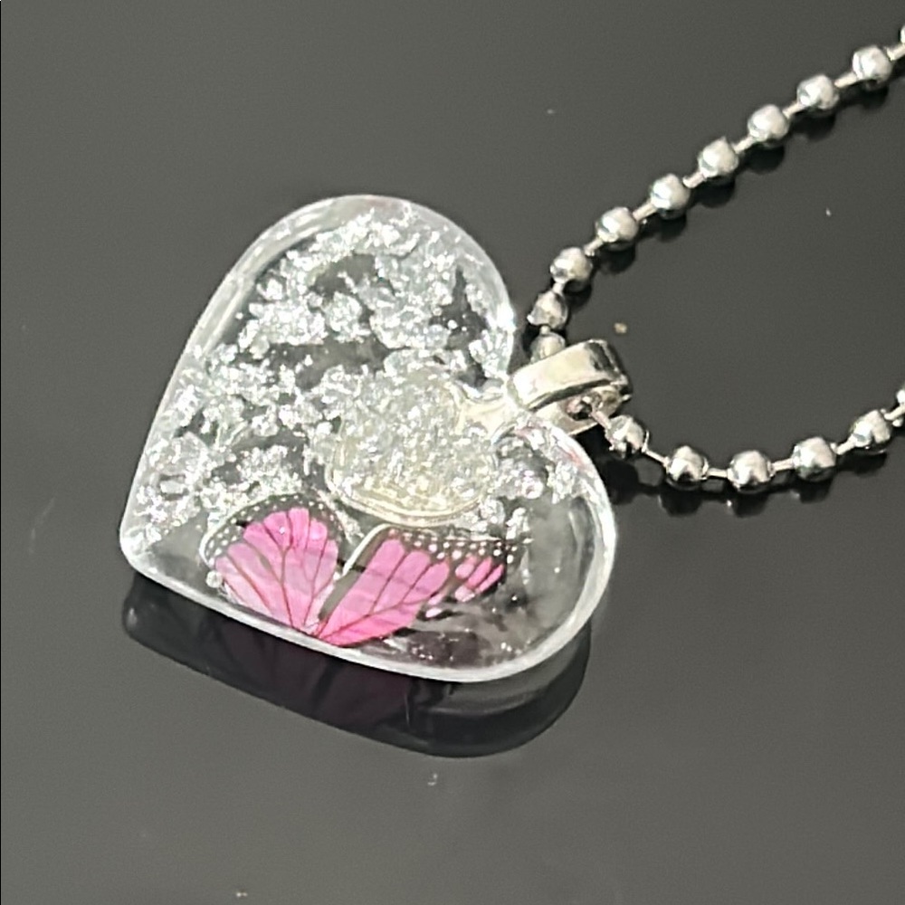 Heart Pendant Necklace with Pink and Silver Accents